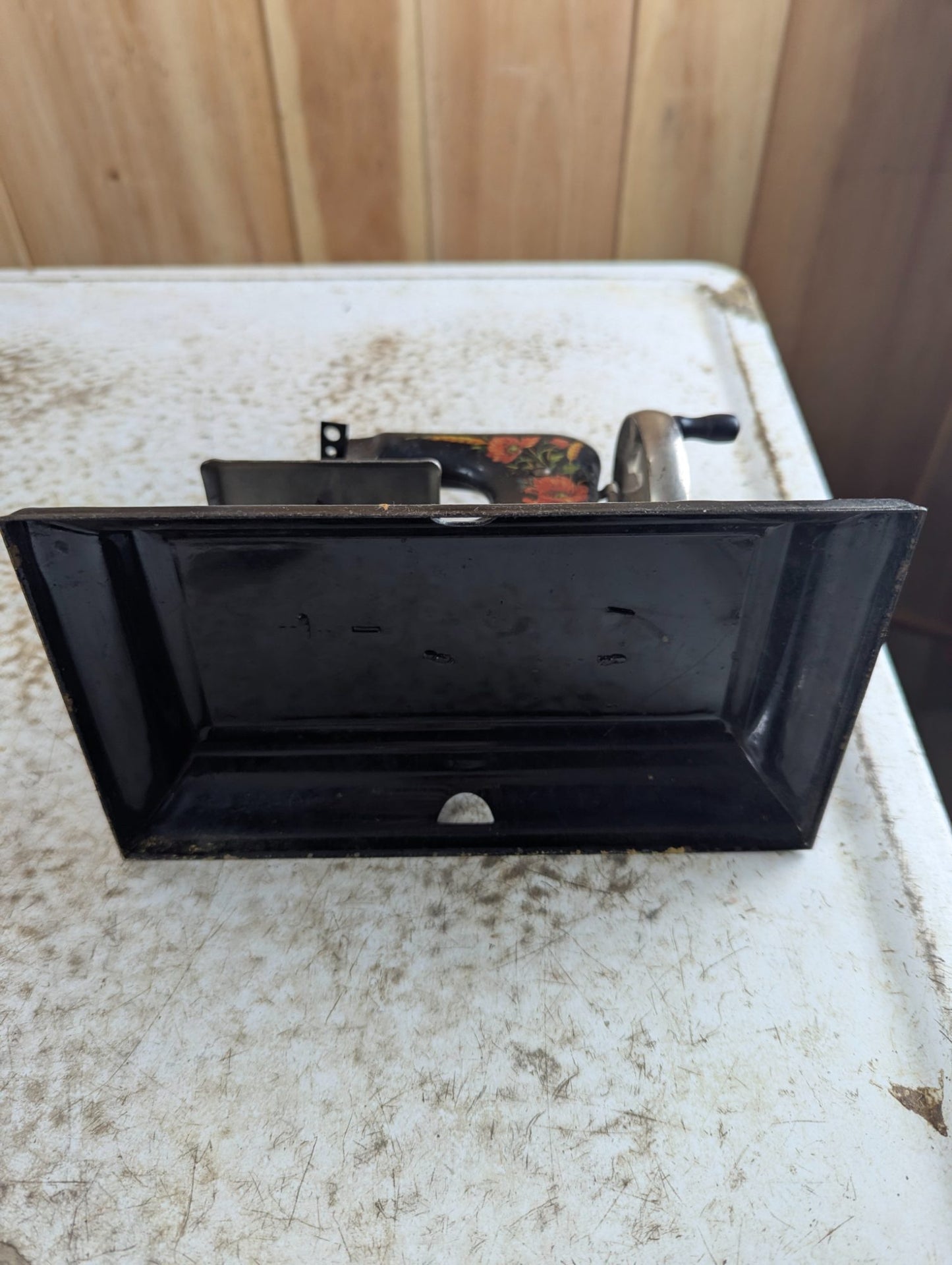 1920s Casige Metal Toy Sewing Machine with Floral Decals