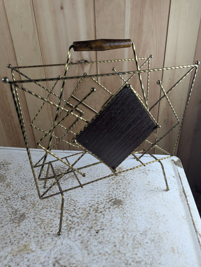 Vintage MCM Atomic Brass Wire Magazine Rack