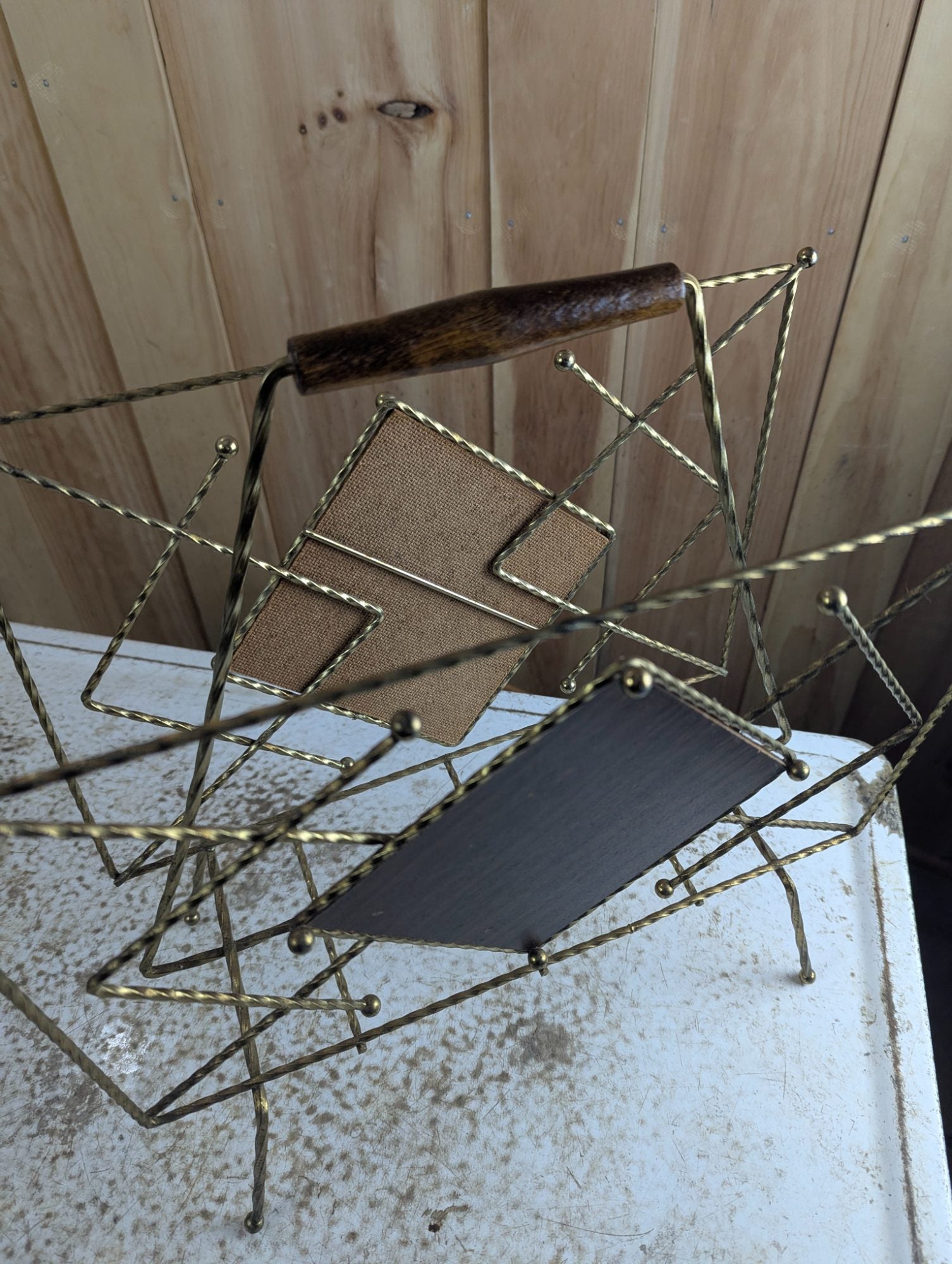 Vintage MCM Atomic Brass Wire Magazine Rack