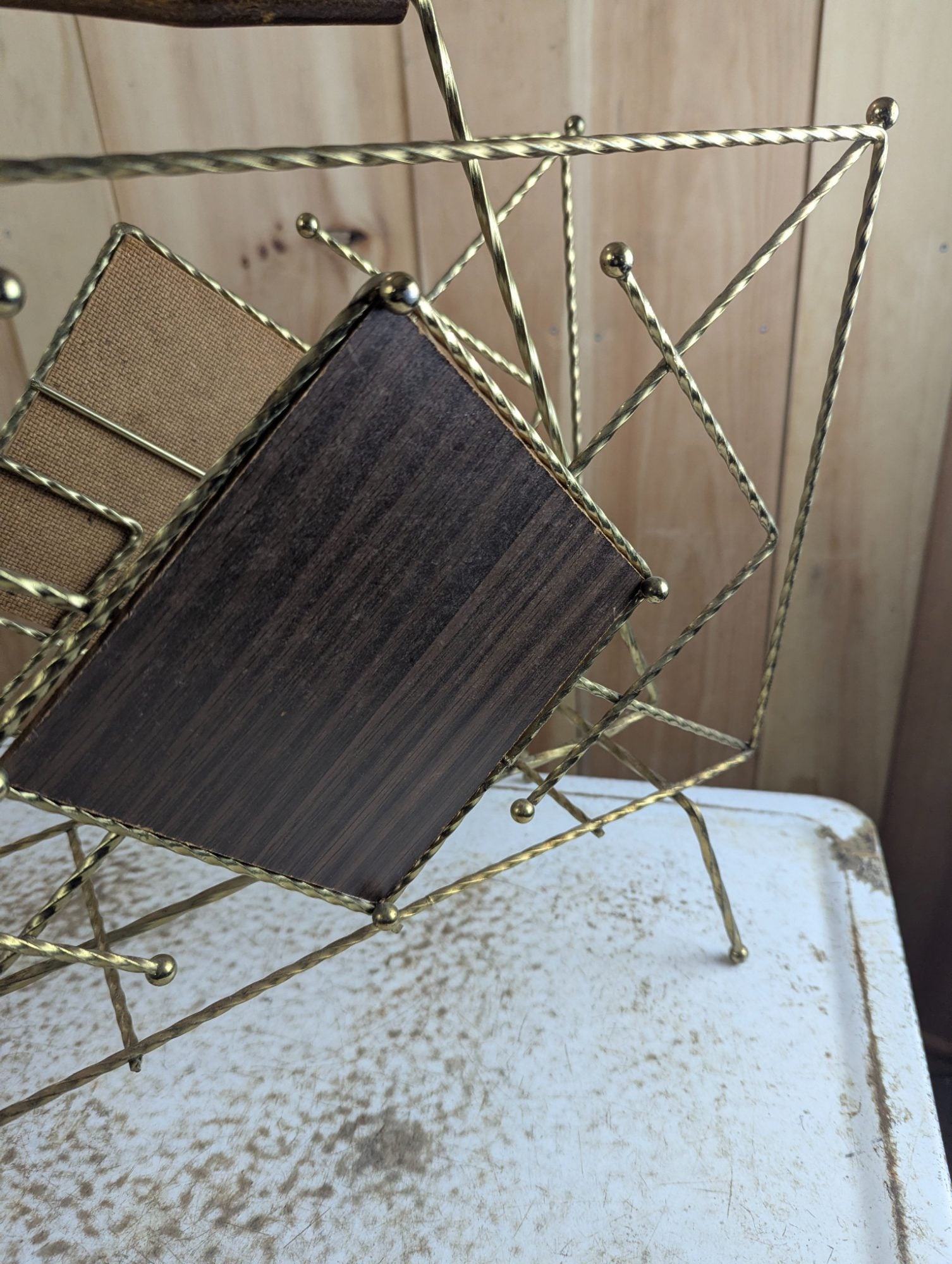 Vintage MCM Atomic Brass Wire Magazine Rack
