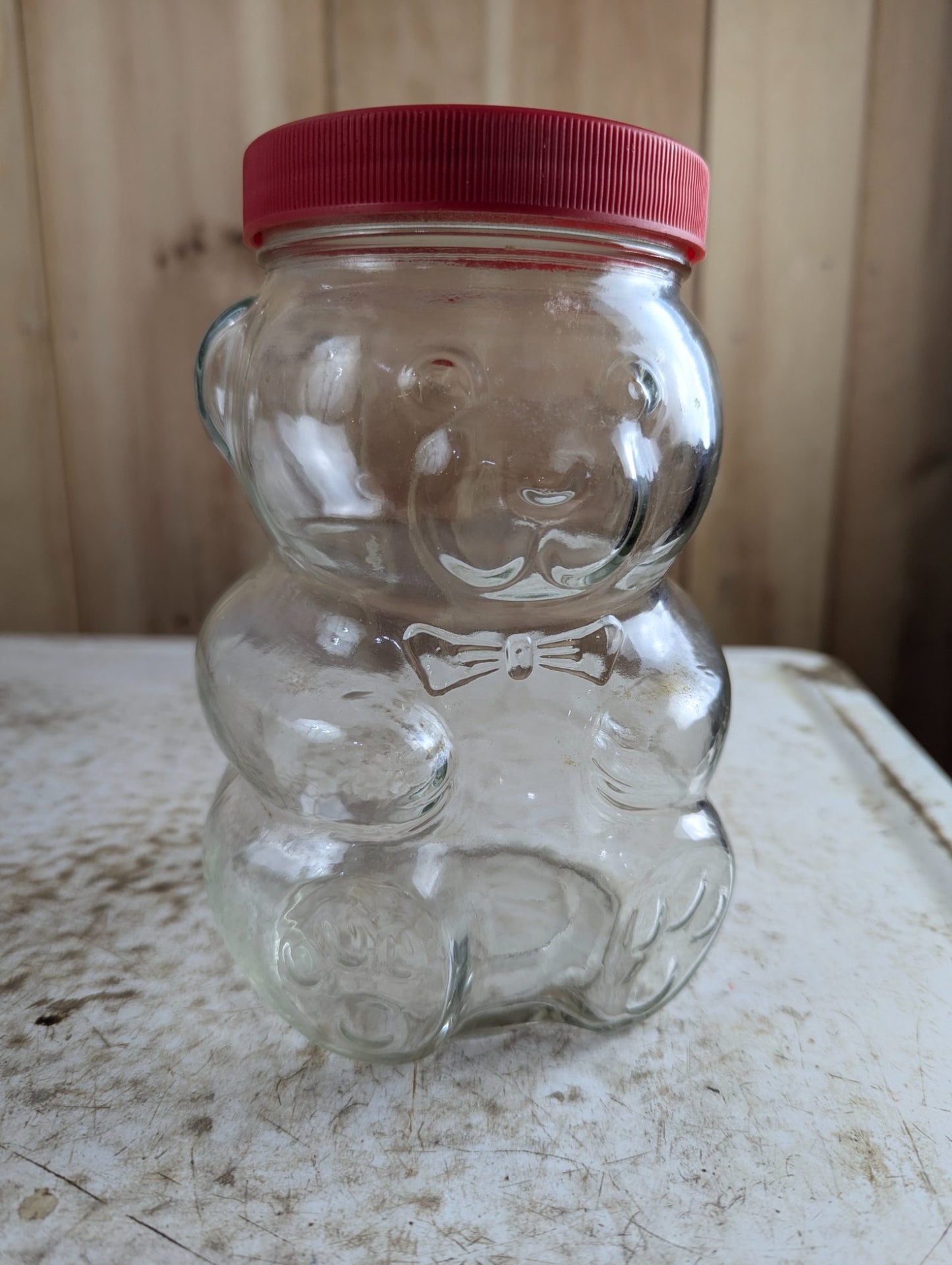 1980s Kraft Peanut Butter Bowtie Bear Glass Jar with Lid