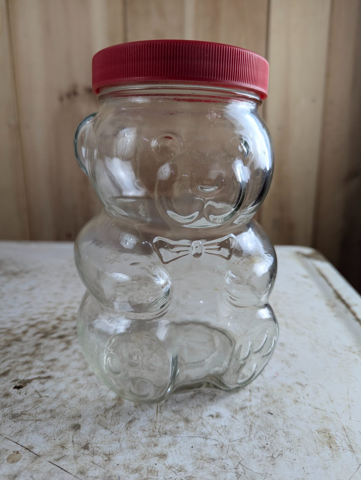 1980s Kraft Peanut Butter Bowtie Bear Glass Jar with Lid