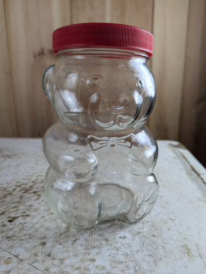 1980s Kraft Peanut Butter Bowtie Bear Glass Jar with Lid