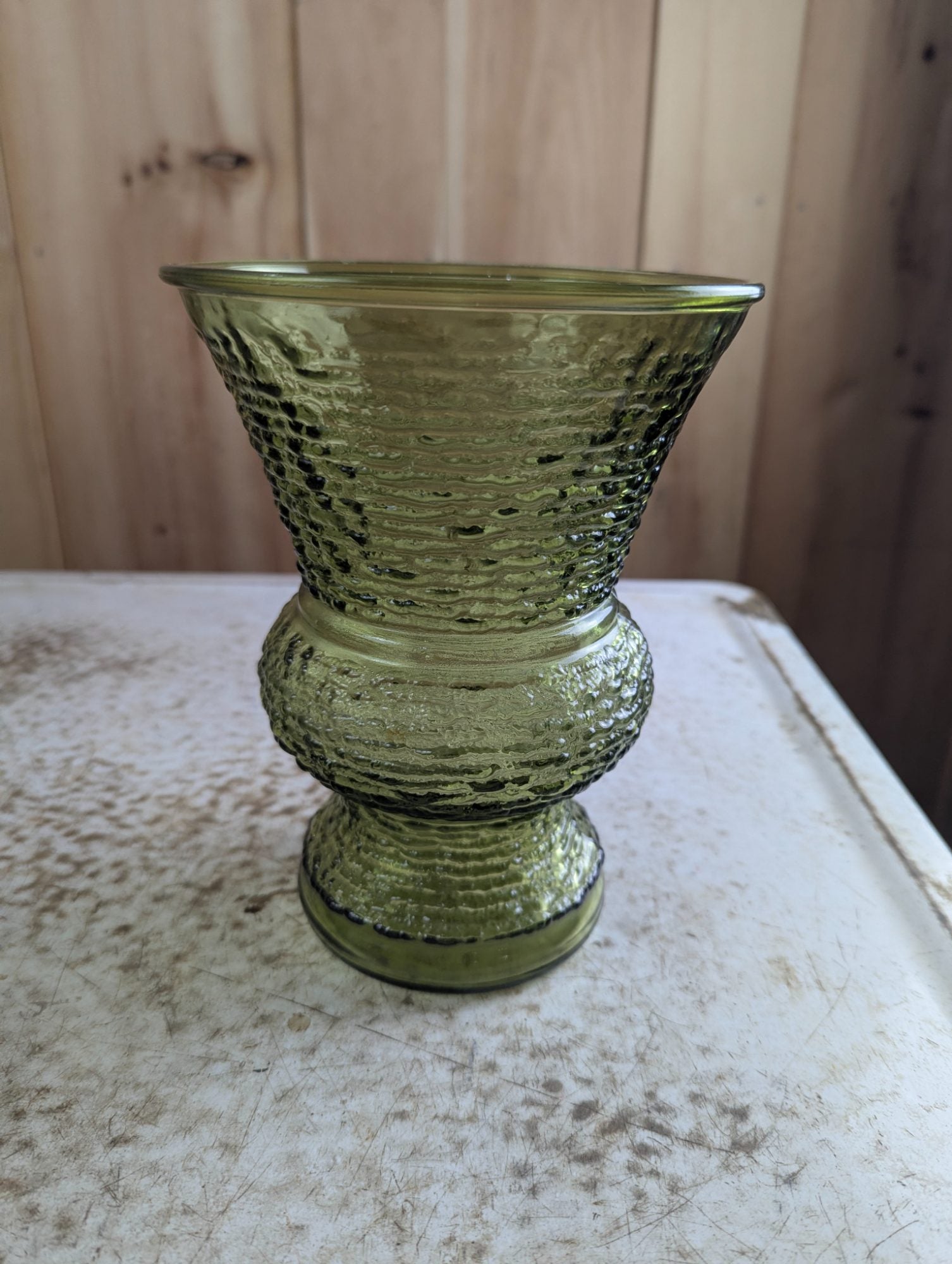 Vintage MCM Napco Green Textured Glass 8" Vase