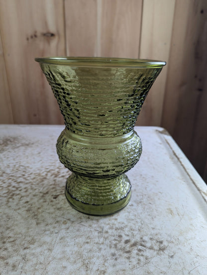 Vintage MCM Napco Green Textured Glass 8" Vase