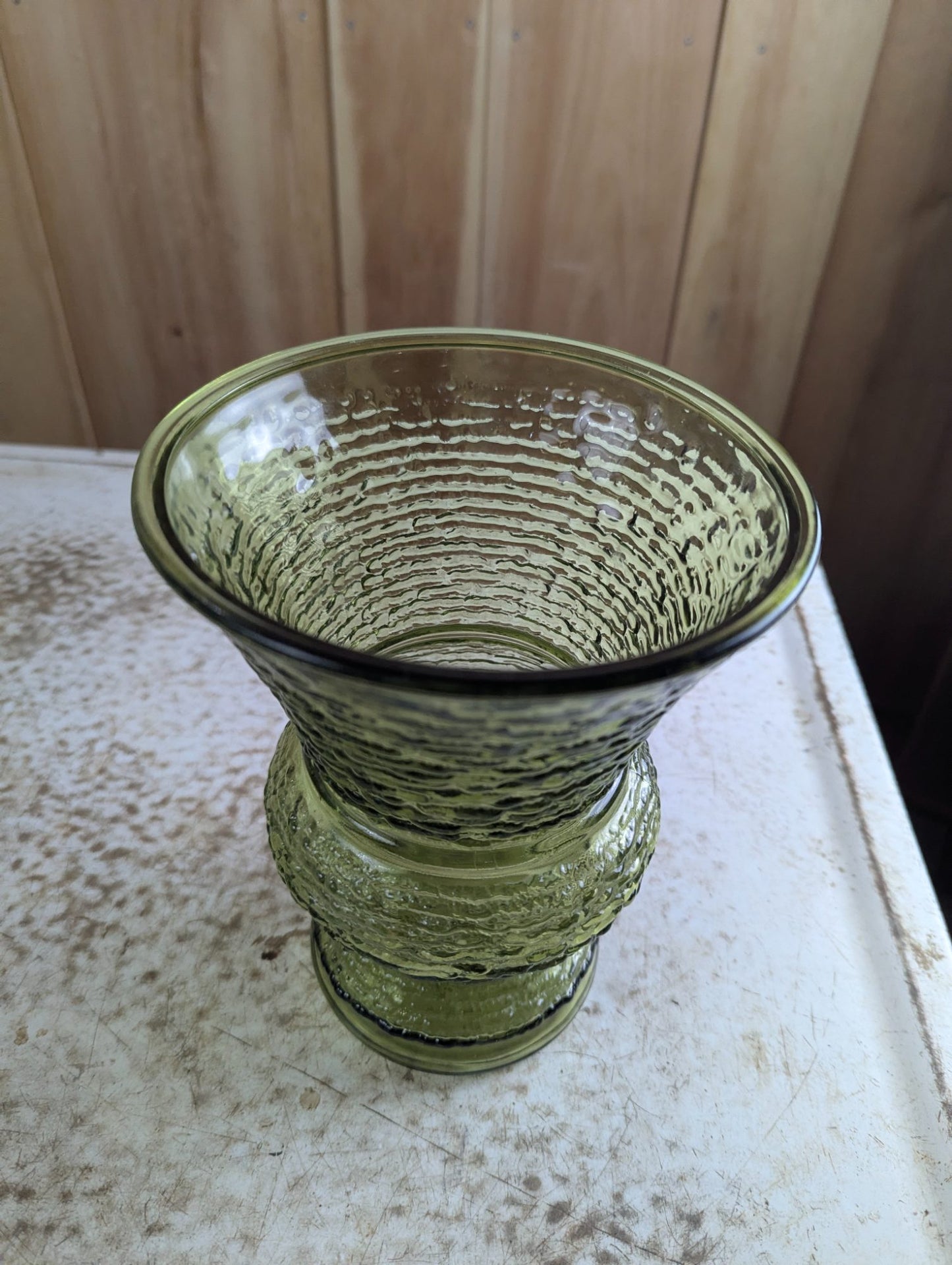 Vintage MCM Napco Green Textured Glass 8" Vase