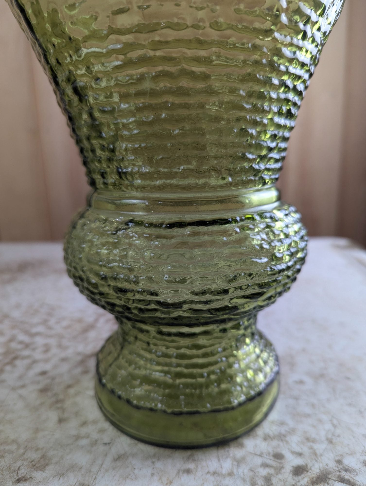Vintage MCM Napco Green Textured Glass 8" Vase