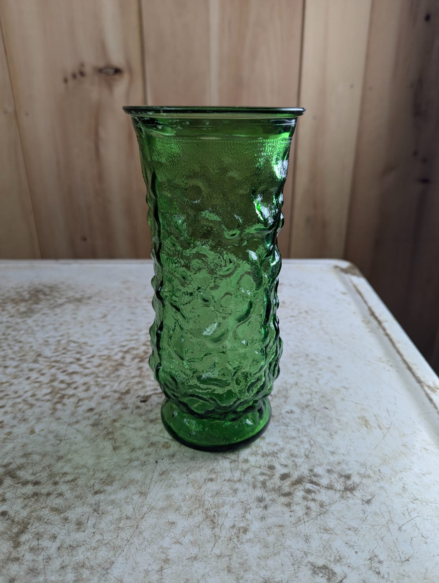 1960s E.O. Brody Emerald Green Glass Textured 8.5" Vase