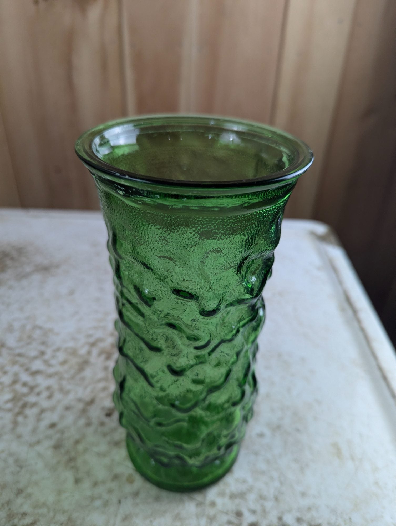 1960s E.O. Brody Emerald Green Glass Textured 8.5" Vase