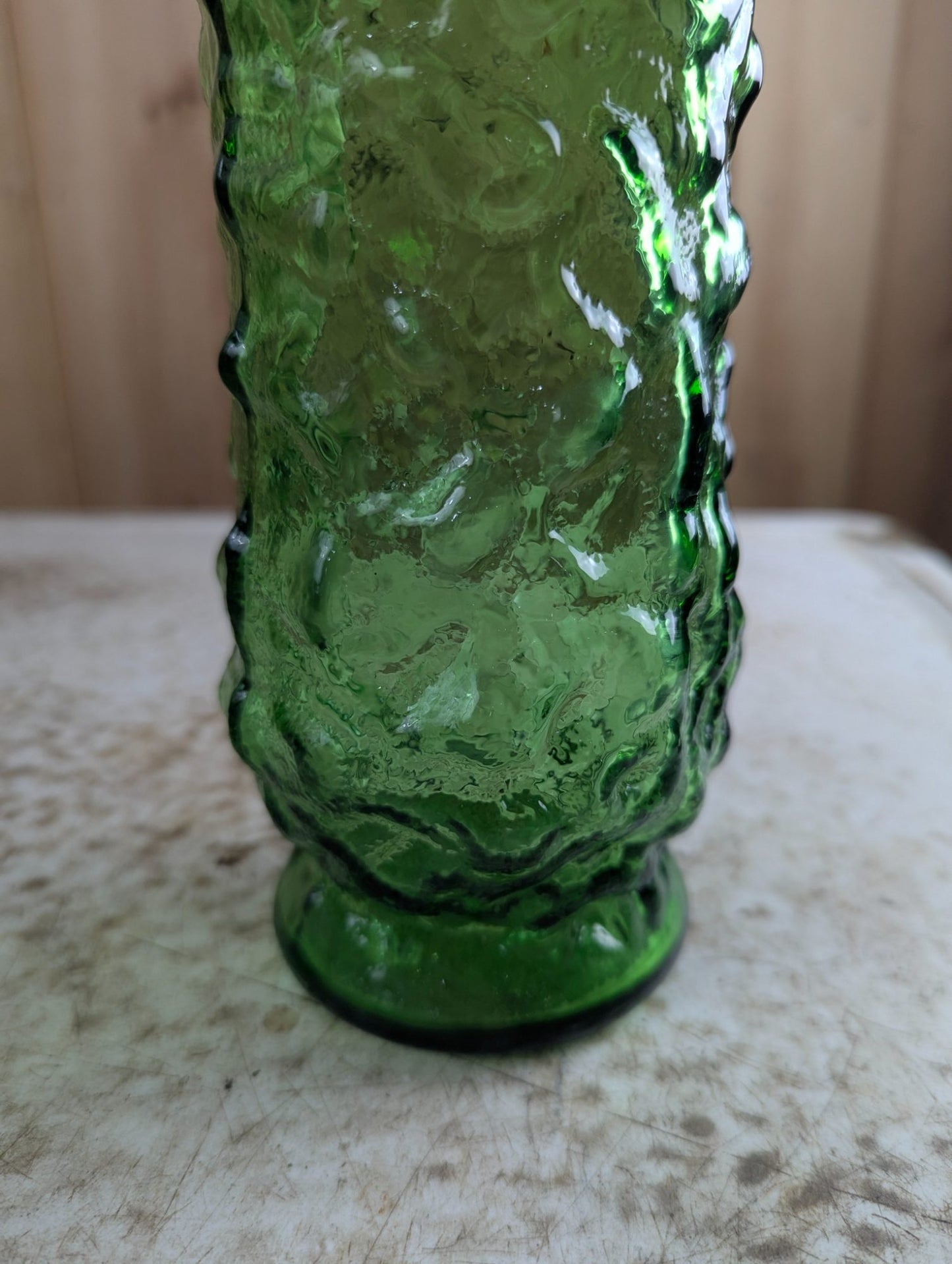 1960s E.O. Brody Emerald Green Glass Textured 8.5" Vase