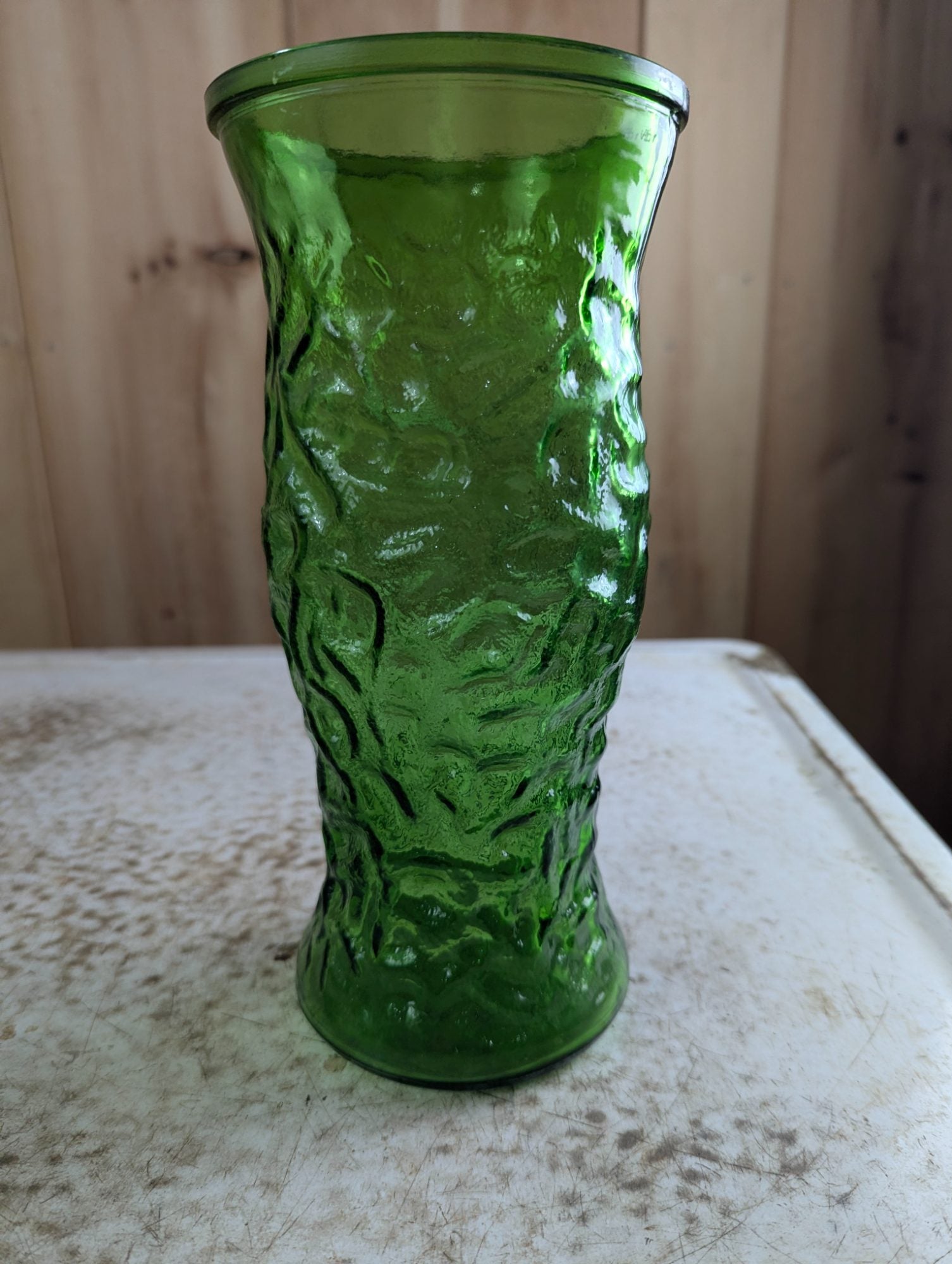1960s Hoosier Emerald Green Textured Glass 9.5" Vase