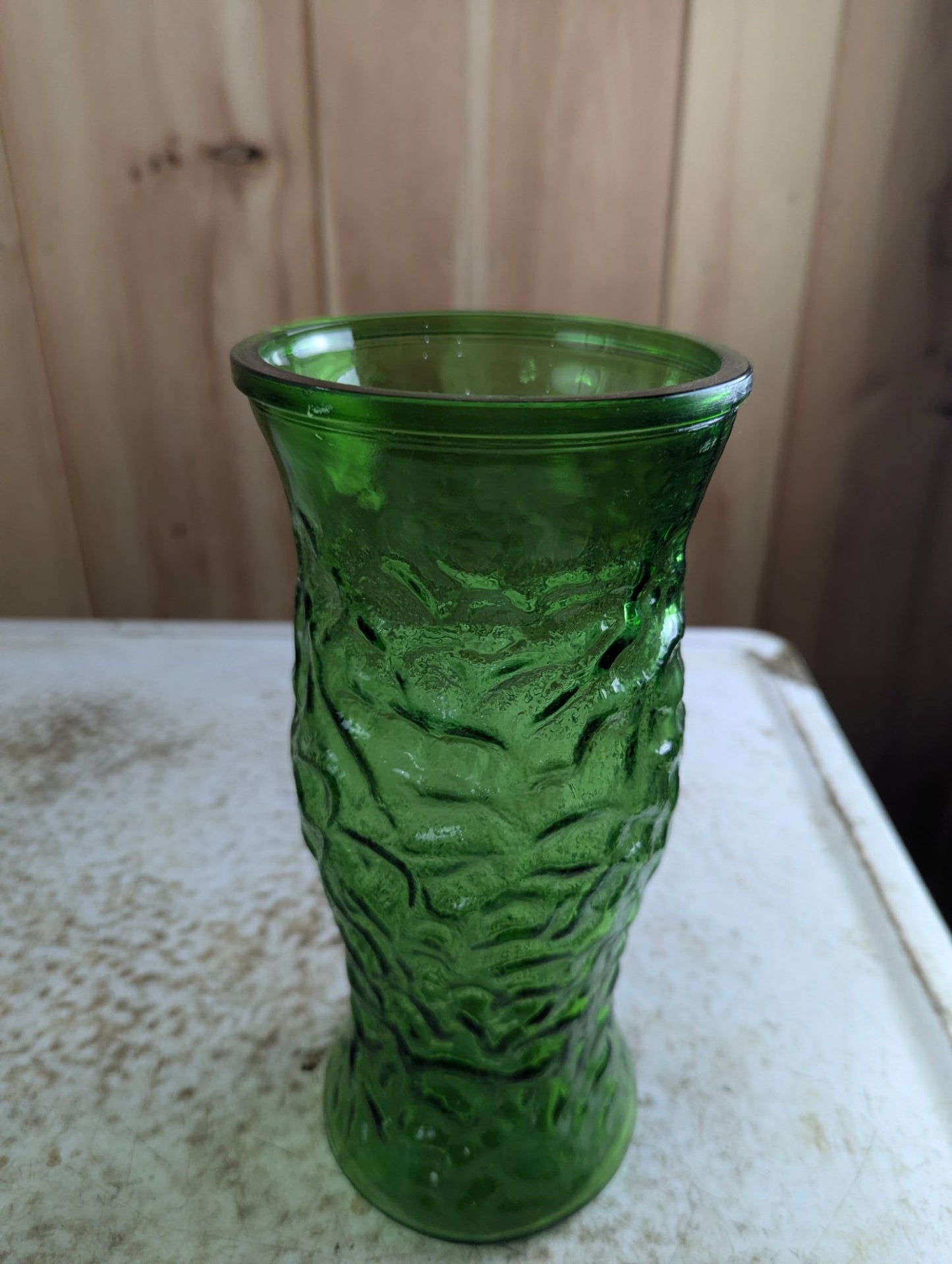 1960s Hoosier Emerald Green Textured Glass 9.5" Vase