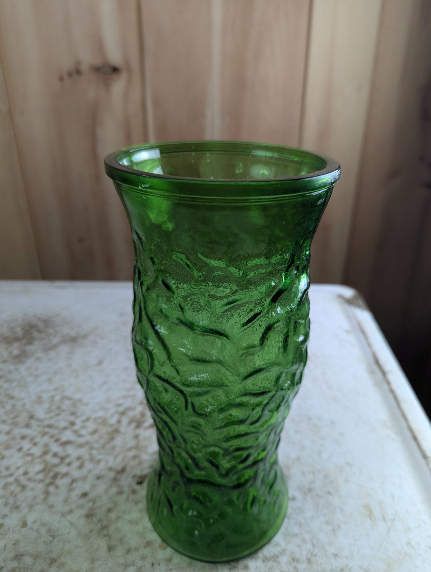 1960s Hoosier Emerald Green Textured Glass 9.5" Vase