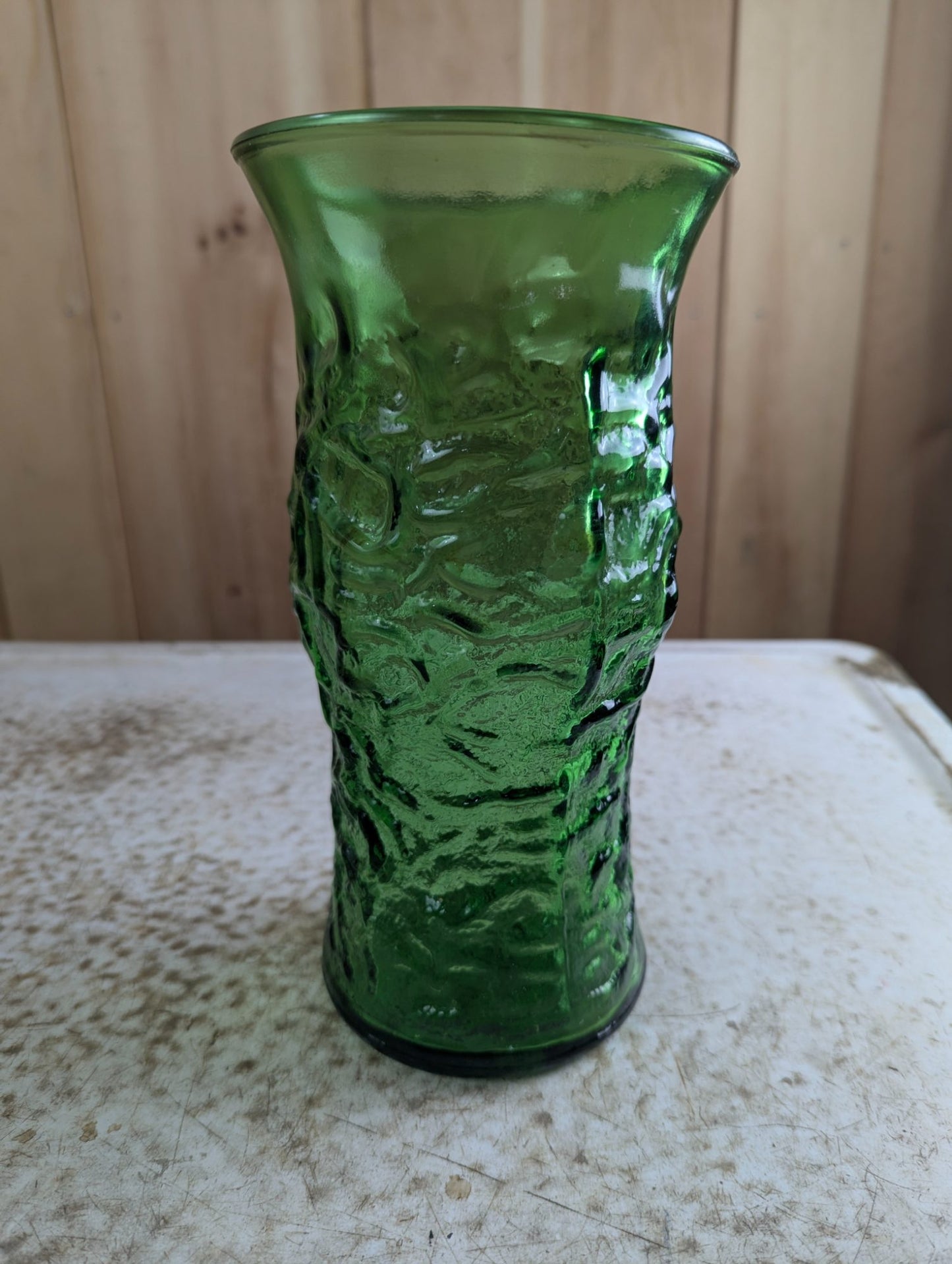 1960s E.O. Brody Emerald Green Textured Glass 9.5" Vase