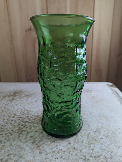 1960s E.O. Brody Emerald Green Textured Glass 9.5" Vase