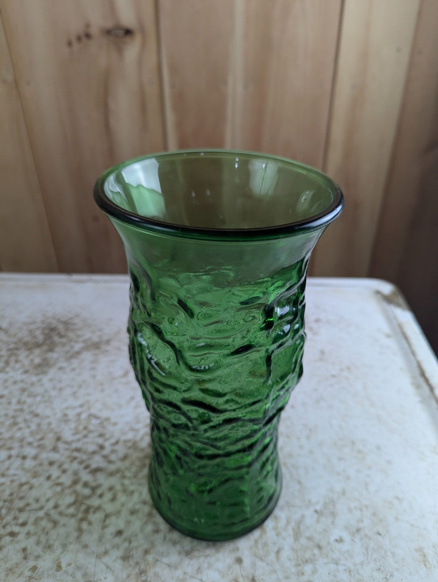 1960s E.O. Brody Emerald Green Textured Glass 9.5" Vase