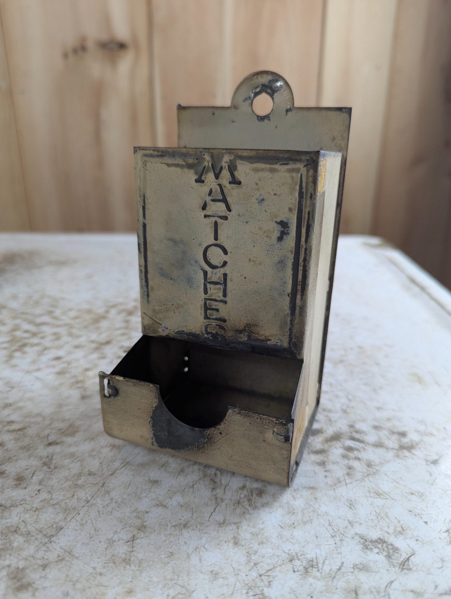 Vintage Metal Match Holder Box