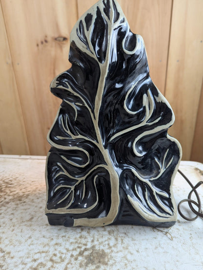 Vintage MCM Black and White Ceramic Leaf TV Lamp