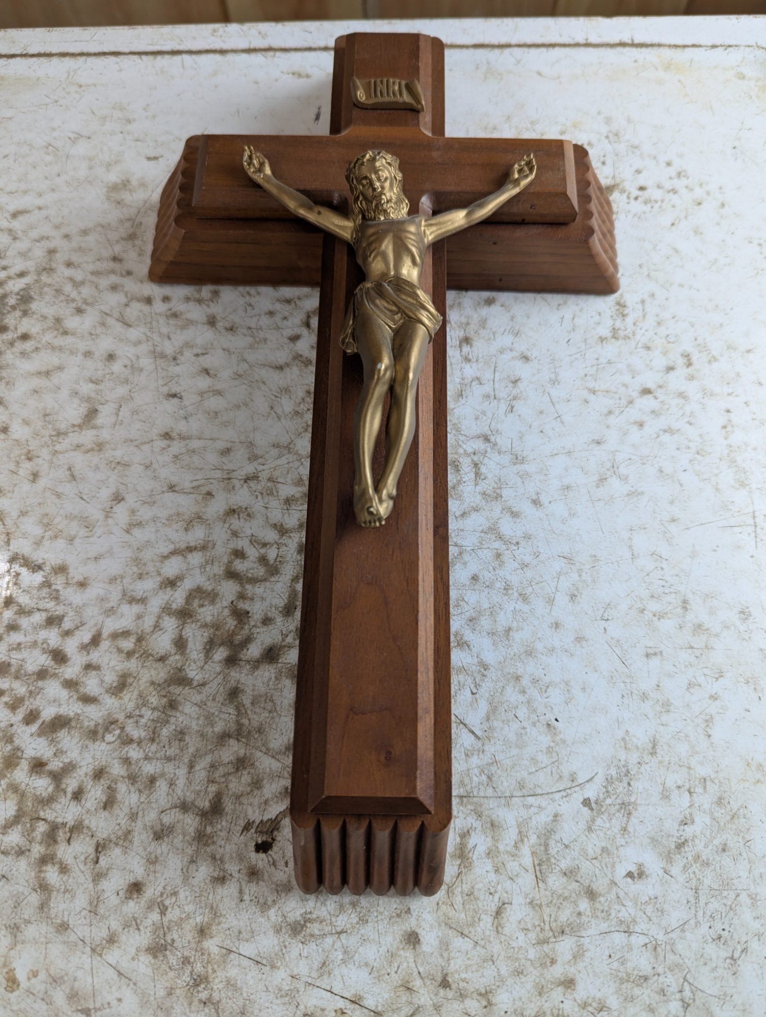 Vintage Wooden Sick Call Crucifix - Plastic Jesus