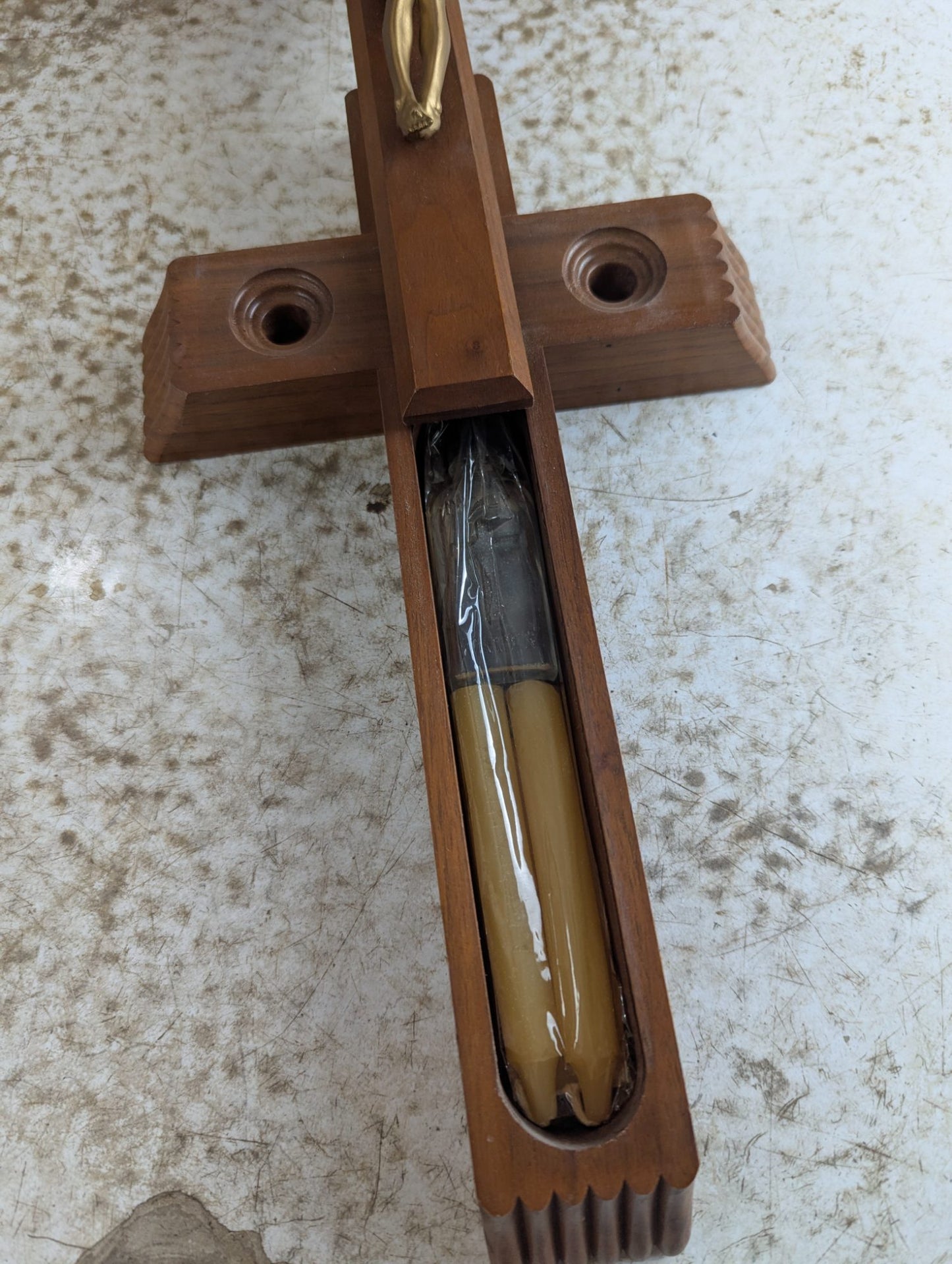 Vintage Wooden Sick Call Crucifix - Plastic Jesus