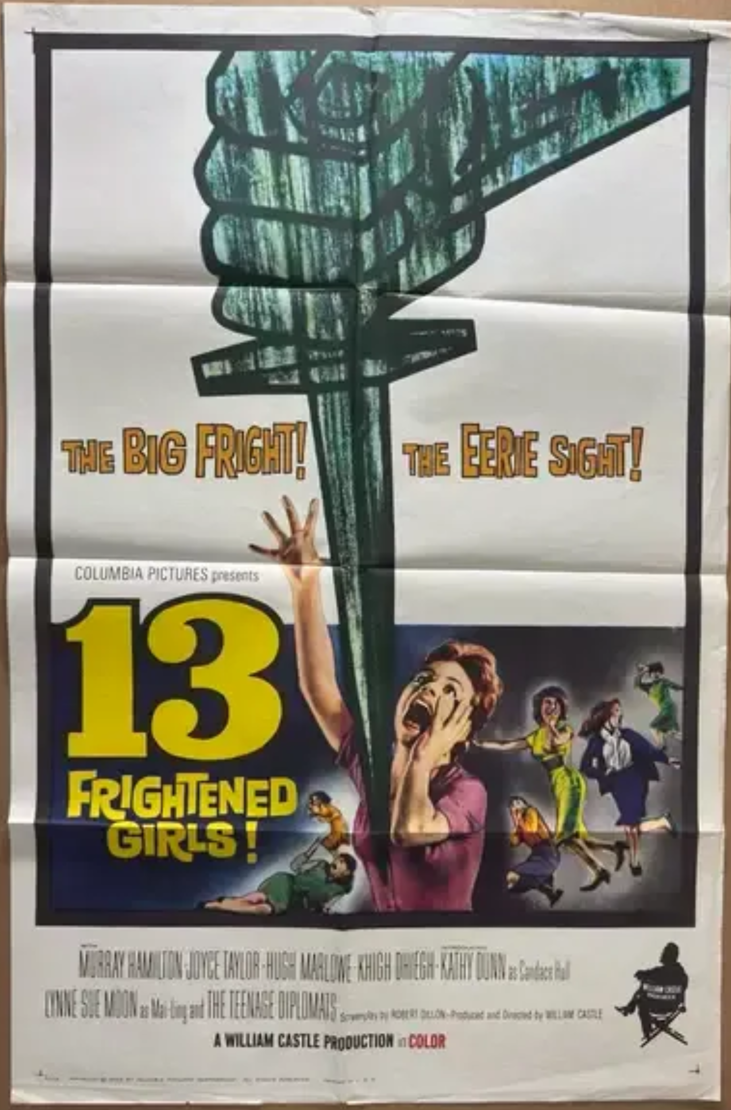 13 Frightened Girls! (1963) Vintage Original Horror Movie Poster one sheet folded