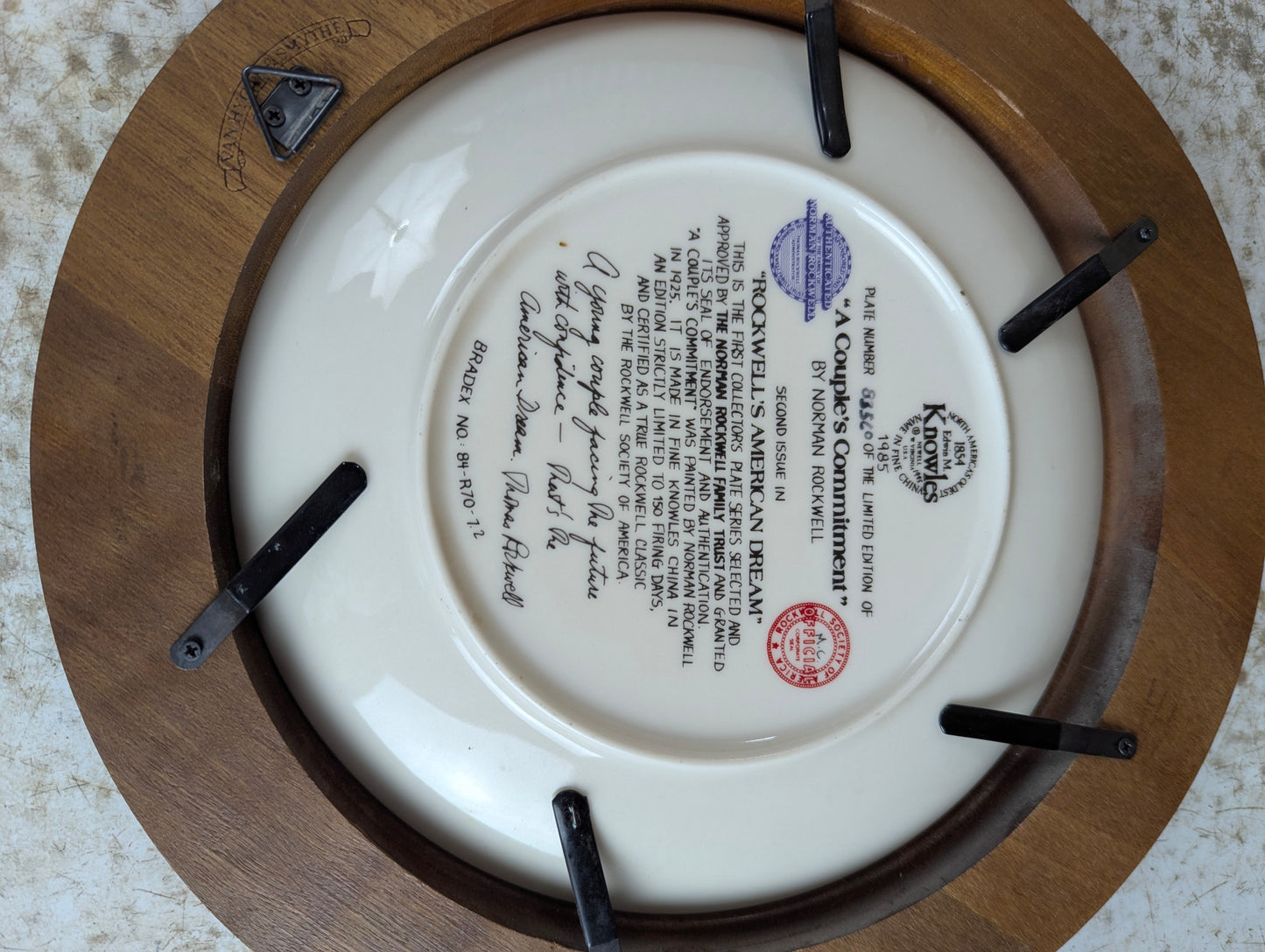 'A Couple's Commitment' Norman Rockwell Framed Knowles Collector Plate - view 3