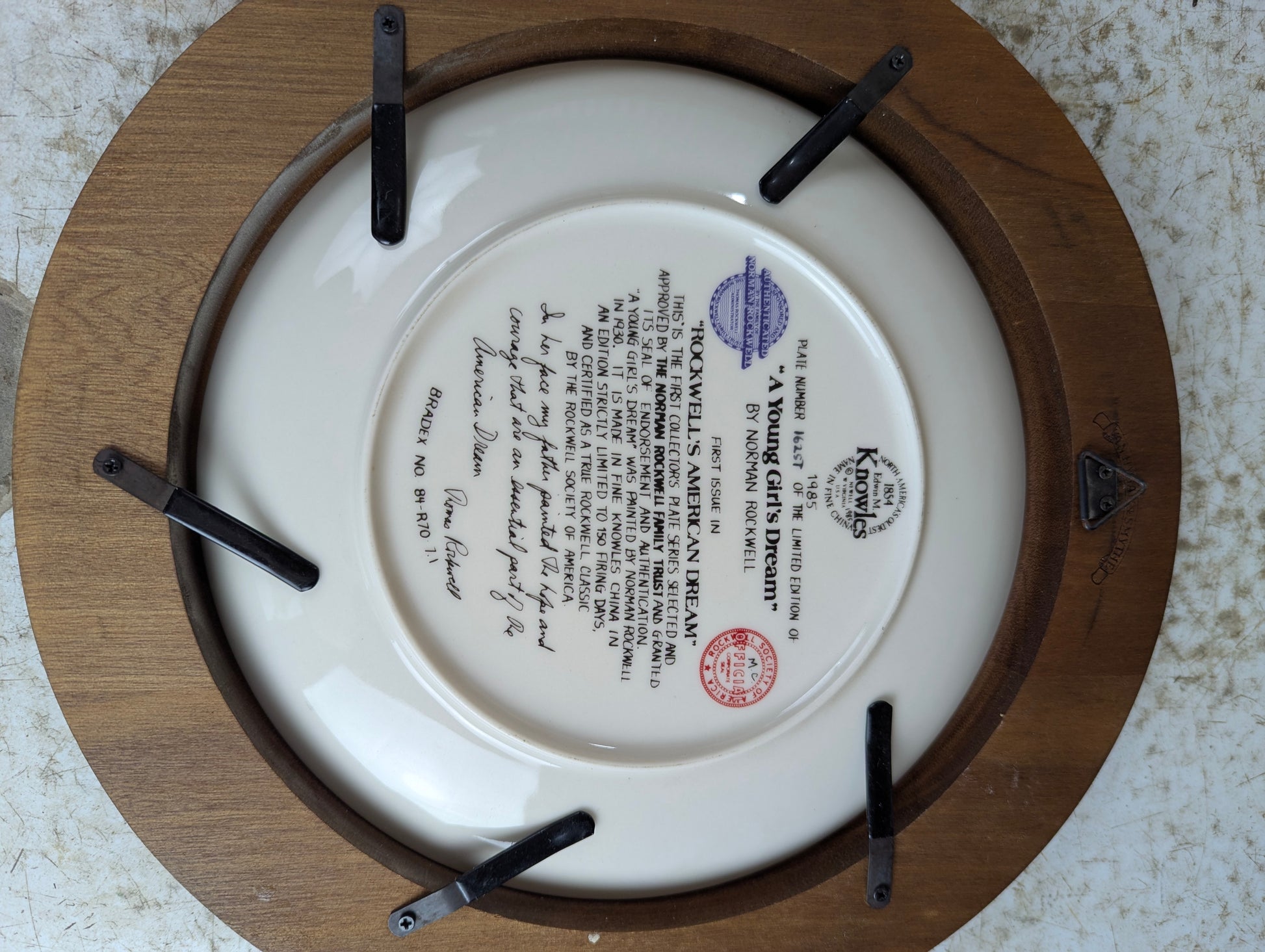 'A Young Girl's Dream' Norman Rockwell Framed Knowles Collector Plate - view 3