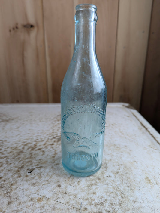 American Soda Water Mfc Co. Toronto Antique Eagle Embossed Aqua Glass Soda Bottle