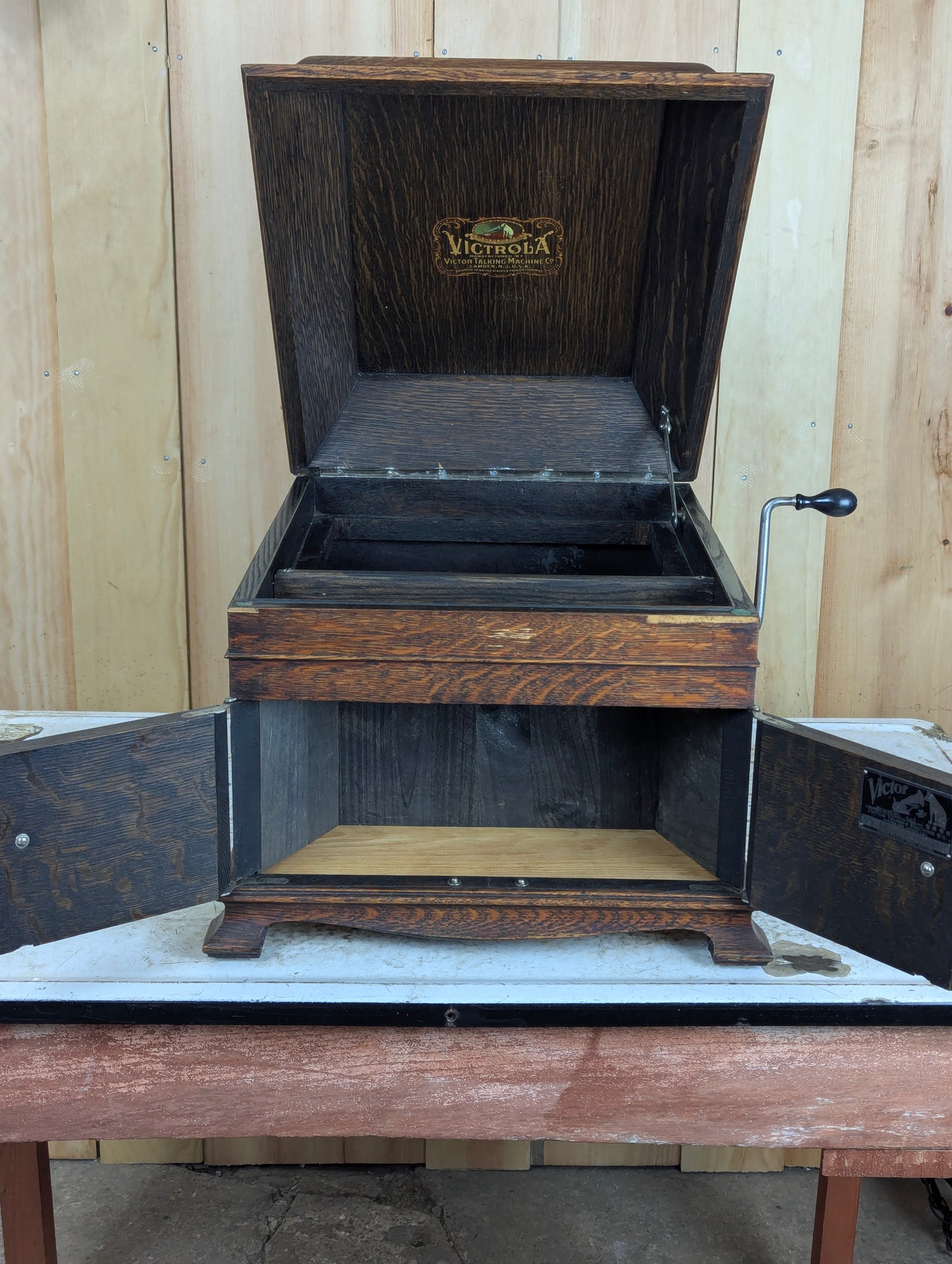 Antique 1916 Victrola Phonograph Case Liquor Cabinet Bar - view 4