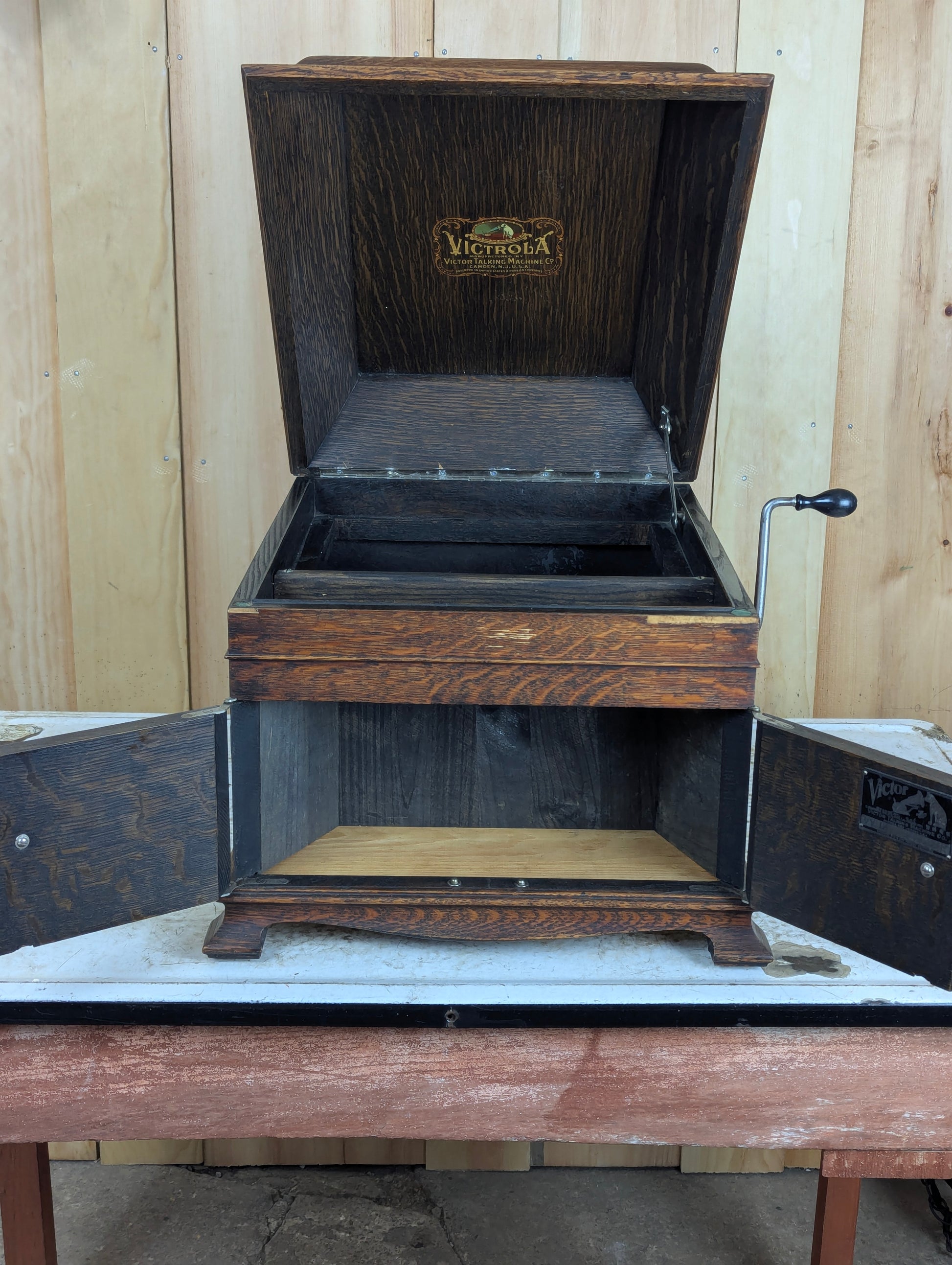 Antique 1916 Victrola Phonograph Case Liquor Cabinet Bar - view 4