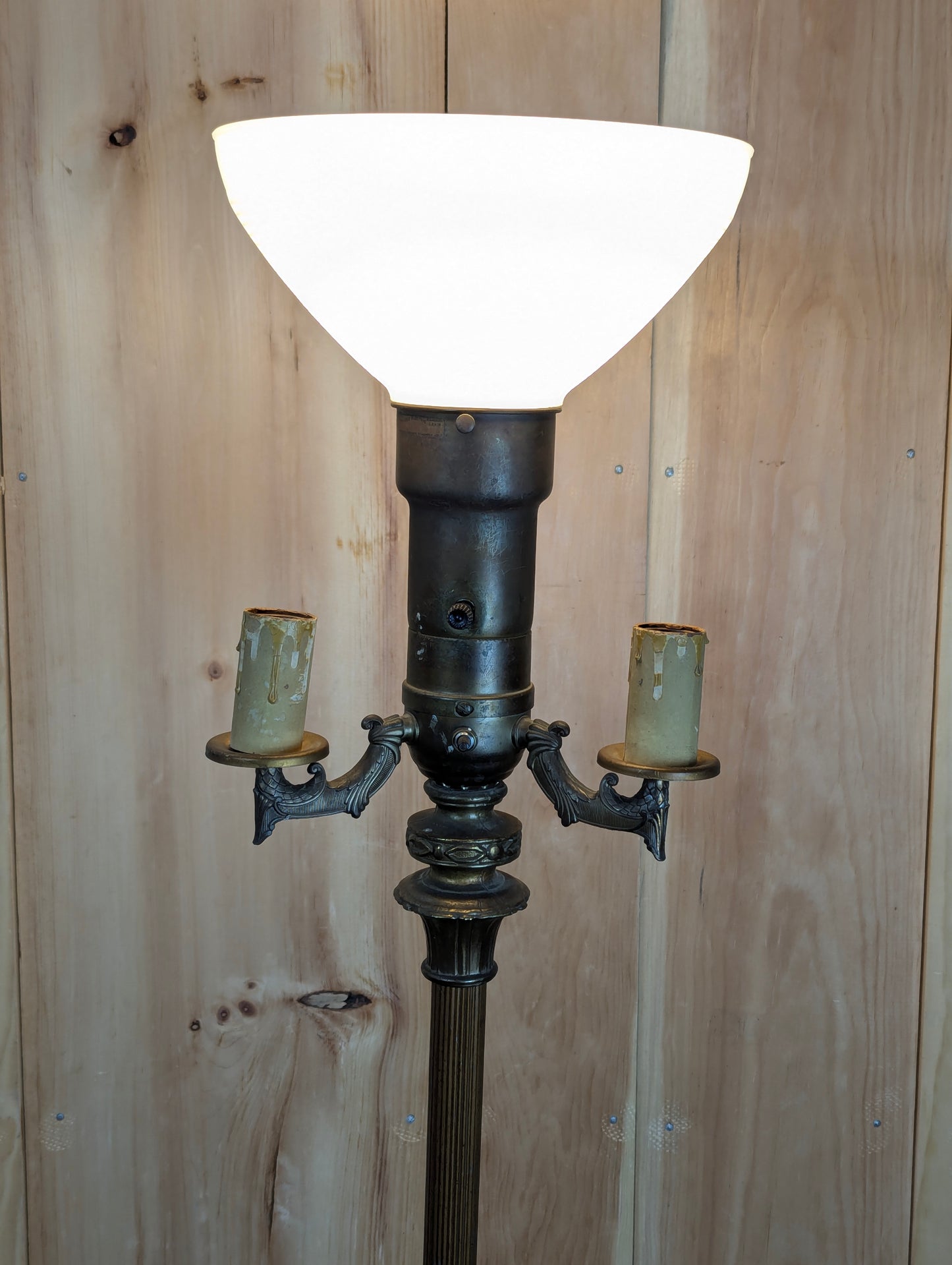 Antique 1920s Art Deco Torchiere Floor Lamp with Milk Glass Shade - view 2