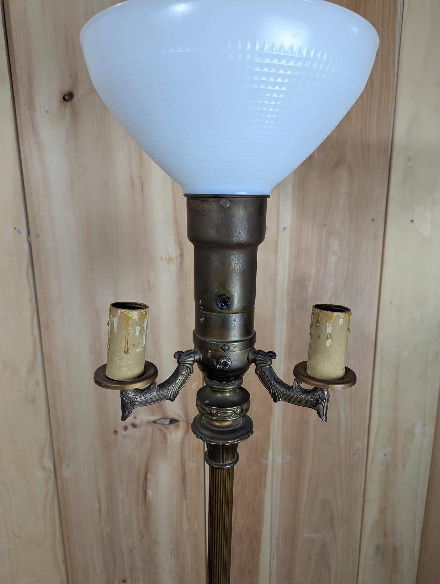 Antique 1920s Art Deco Torchiere Floor Lamp with Milk Glass Shade - view 3