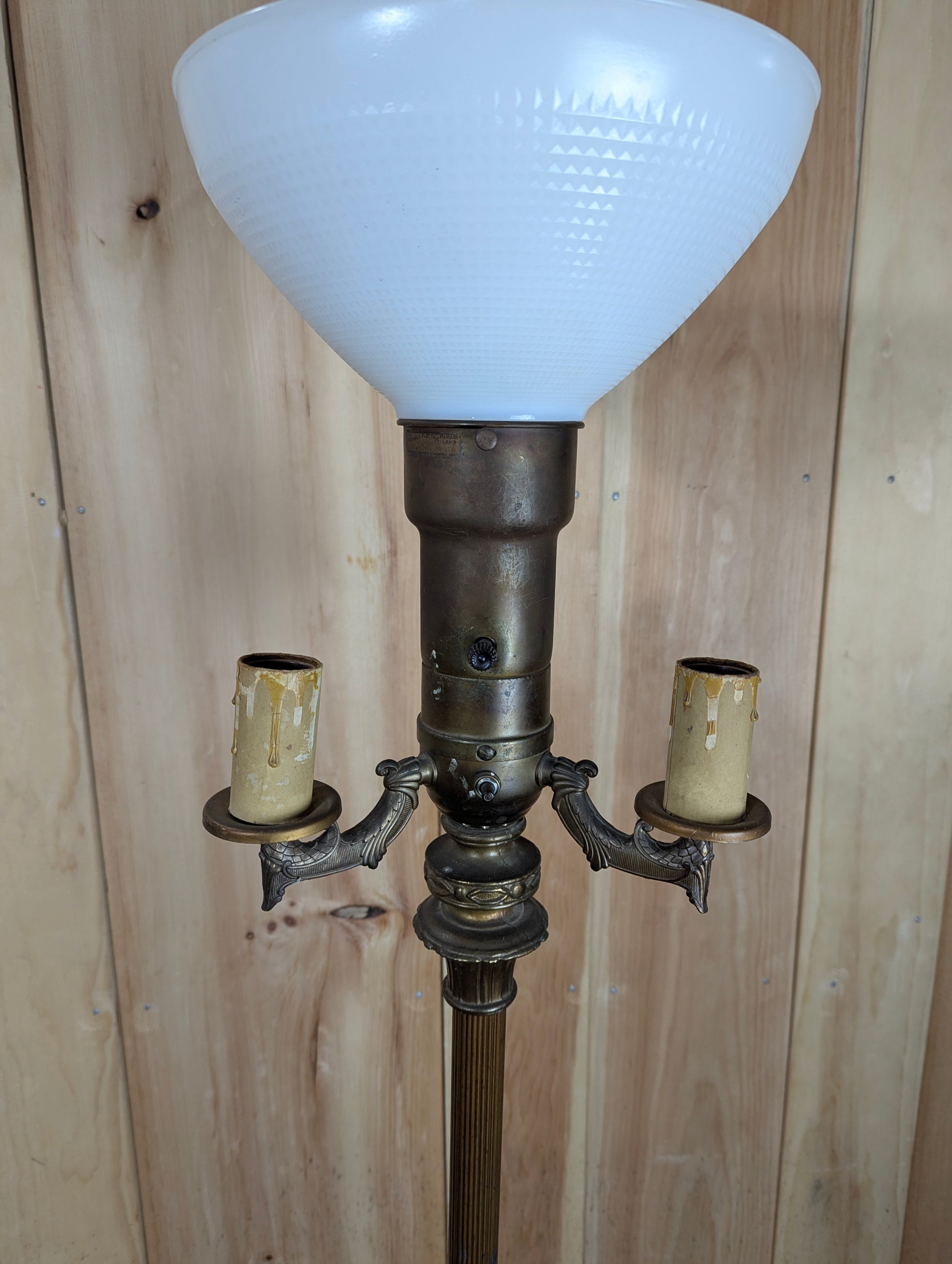 Antique 1920s Art Deco Torchiere Floor Lamp with Milk Glass Shade - view 3