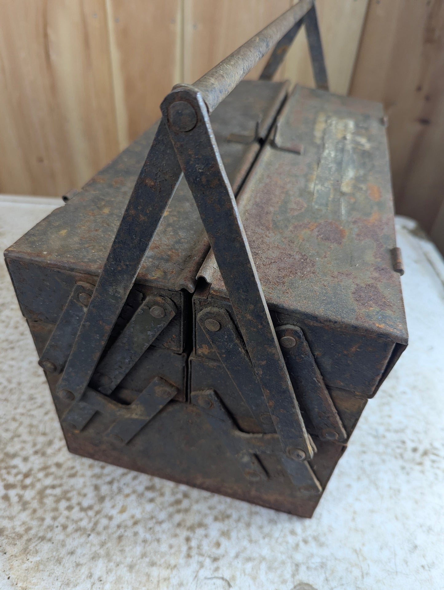 Antique 1920s Duplex Cantilever Metal Tool Box - view 5