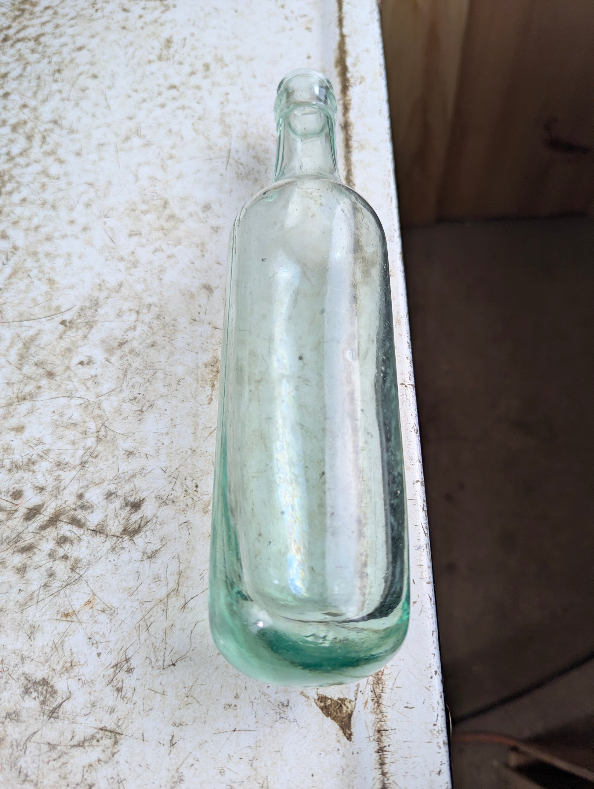 Antique 19th Century Aqua Green Glass Torpedo Round Bottom Blob Top Mineral Soda Water Bottle