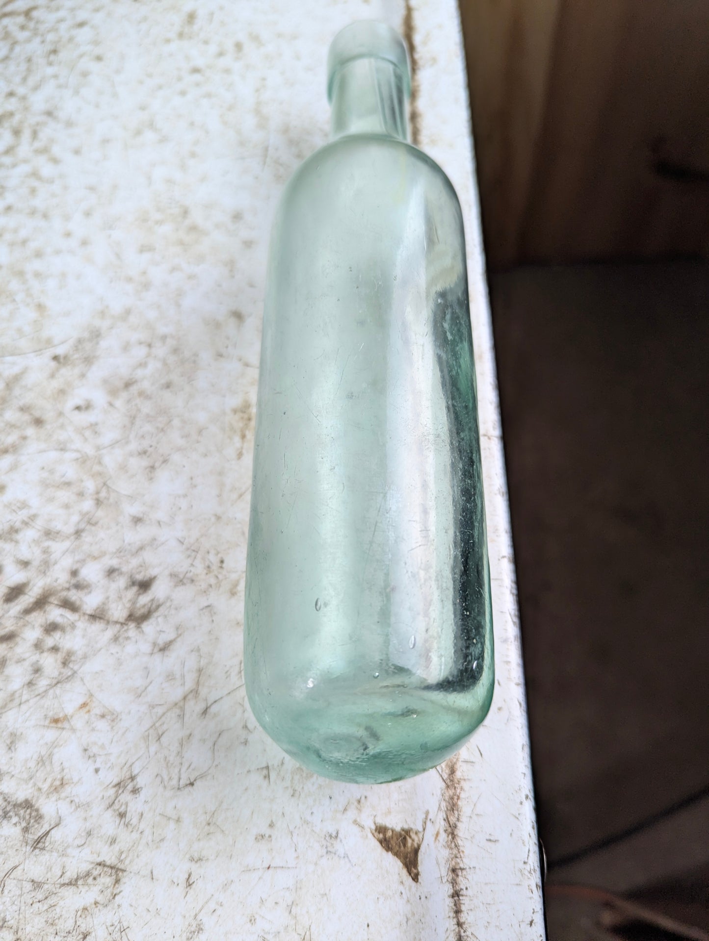 Antique 19th Century Aqua Green Glass Torpedo Round Bottom Blob Top Mineral Soda Water Bottle - view 4