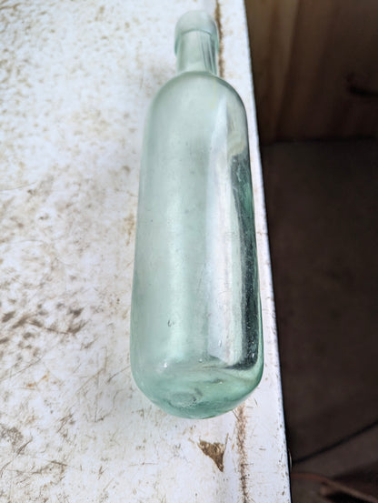Antique 19th Century Aqua Green Glass Torpedo Round Bottom Blob Top Mineral Soda Water Bottle - view 4