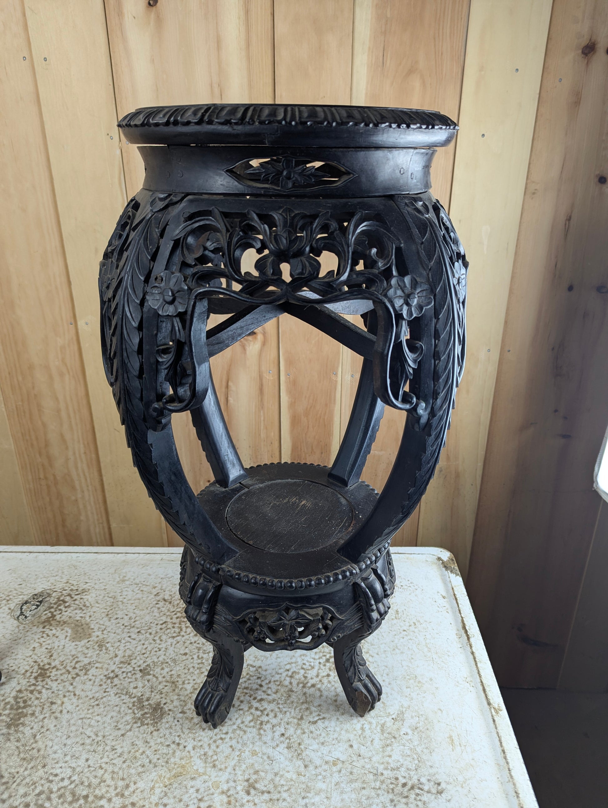 Antique 19th Century Hand-carved Chinese Rosewood Vase Plant Stand