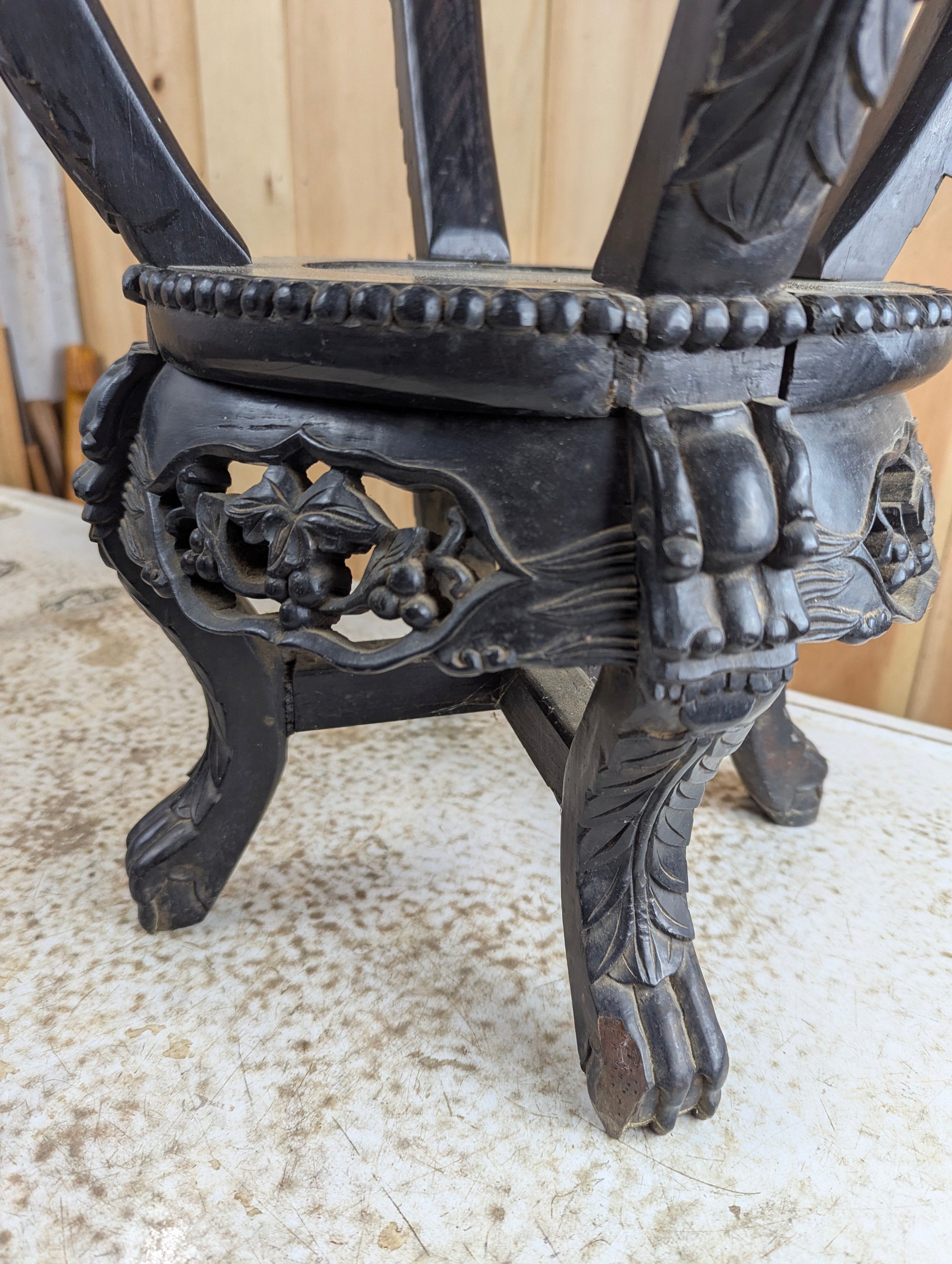 Antique 19th Century Hand-carved Chinese Rosewood Vase Plant Stand - view 4