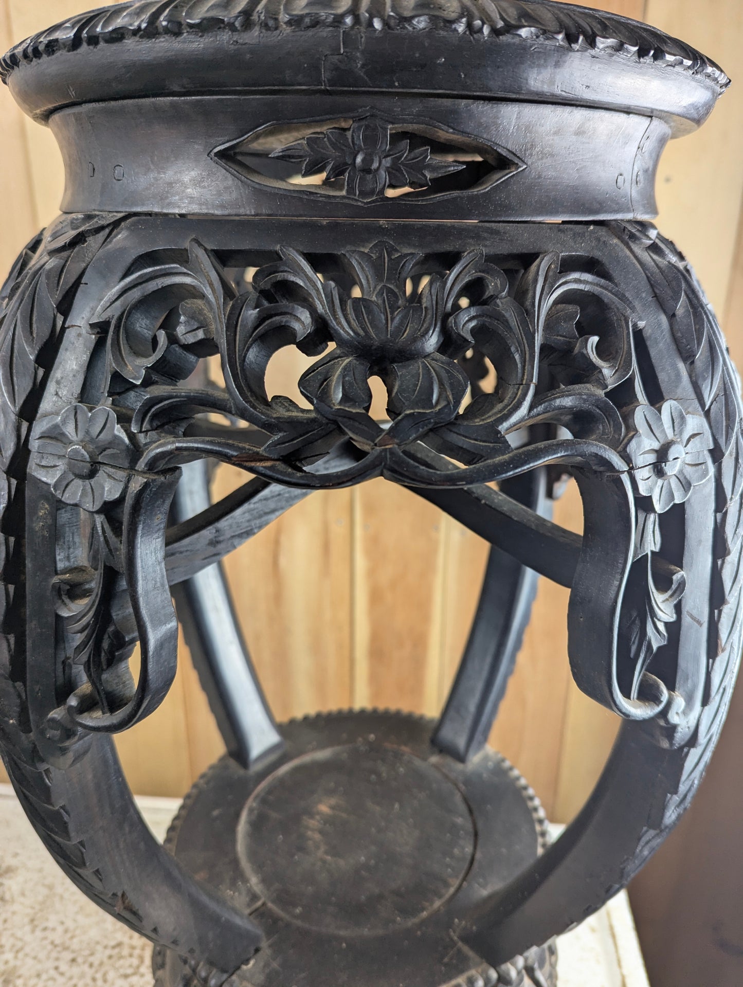 Antique 19th Century Hand-carved Chinese Rosewood Vase Plant Stand - view 5