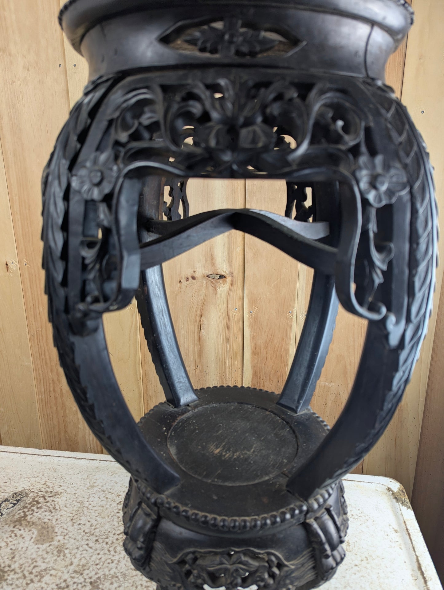 Antique 19th Century Hand-carved Chinese Rosewood Vase Plant Stand - view 7