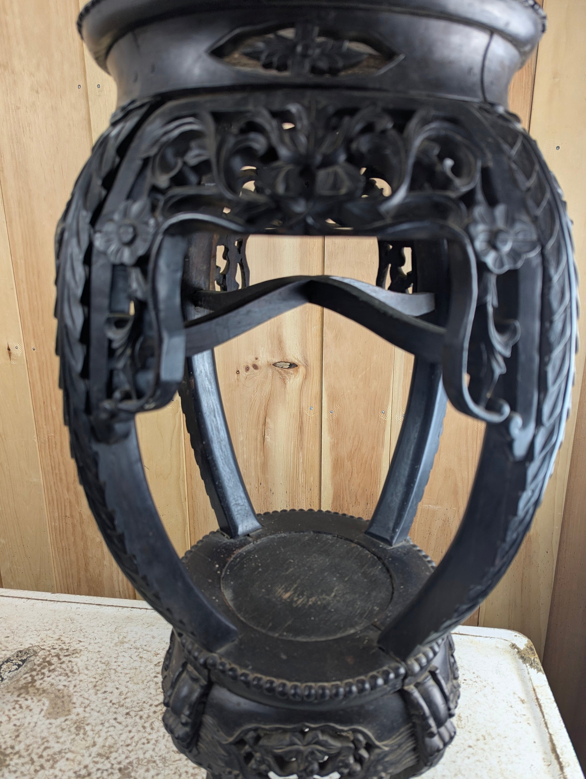 Antique 19th Century Hand-carved Chinese Rosewood Vase Plant Stand - view 7
