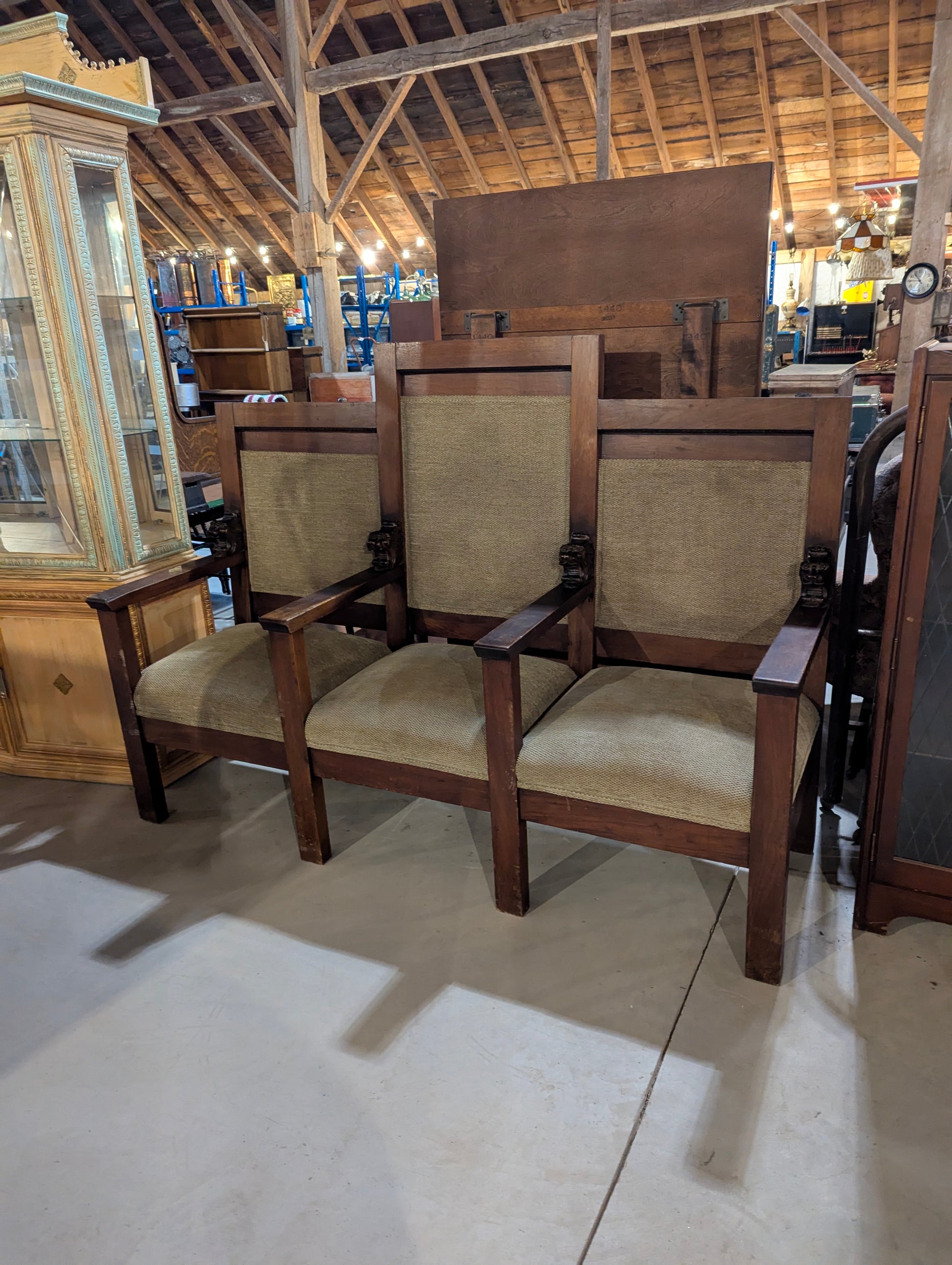 Antique 3-Seat Masonic IOOF Odd Fellows Lodge Throne