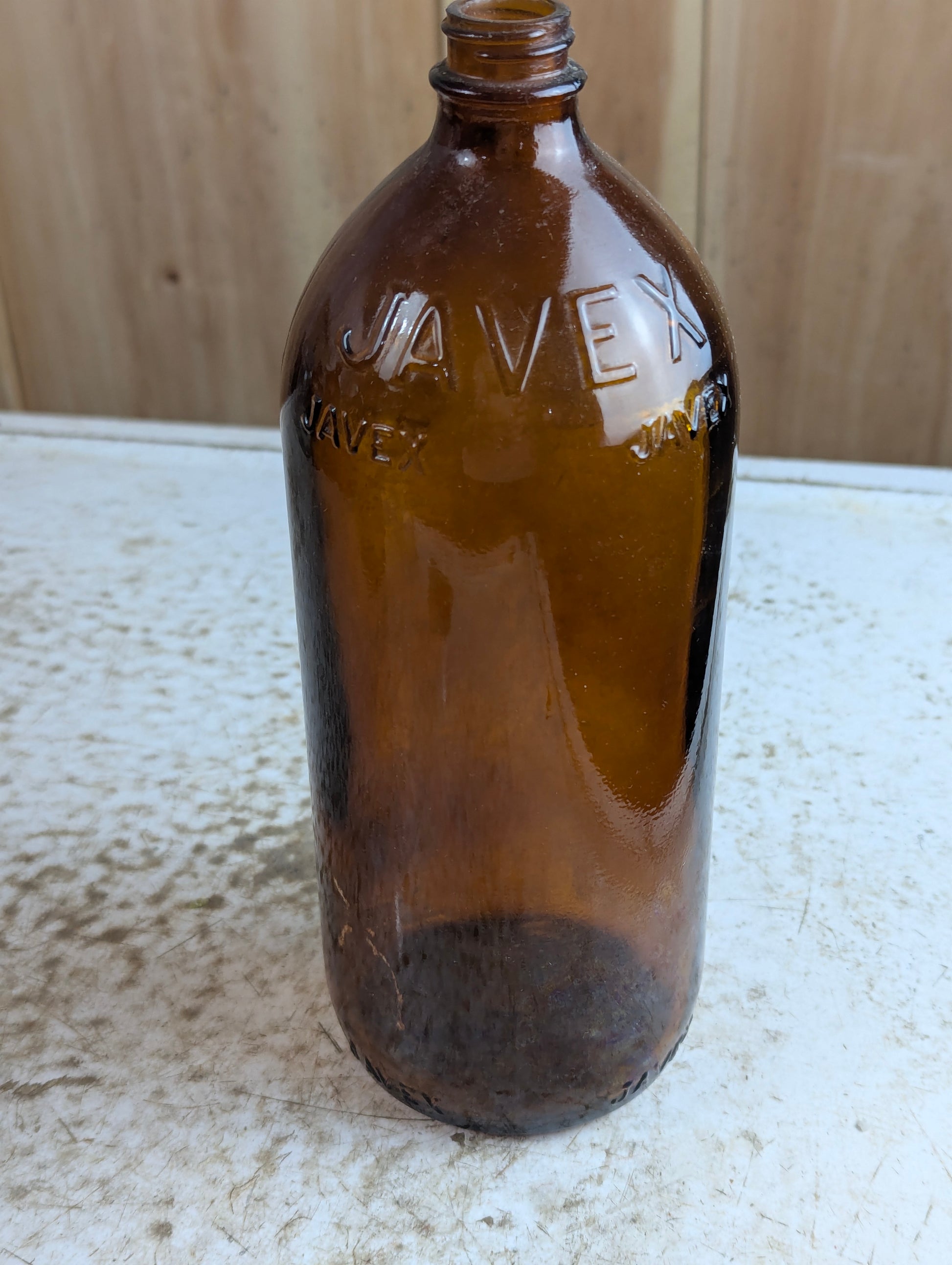 Antique 32oz Javex Smooth Amber Glass Bottle