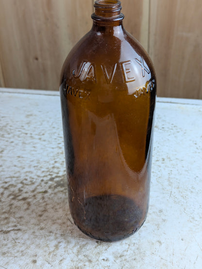 Antique 32oz Javex Smooth Amber Glass Bottle