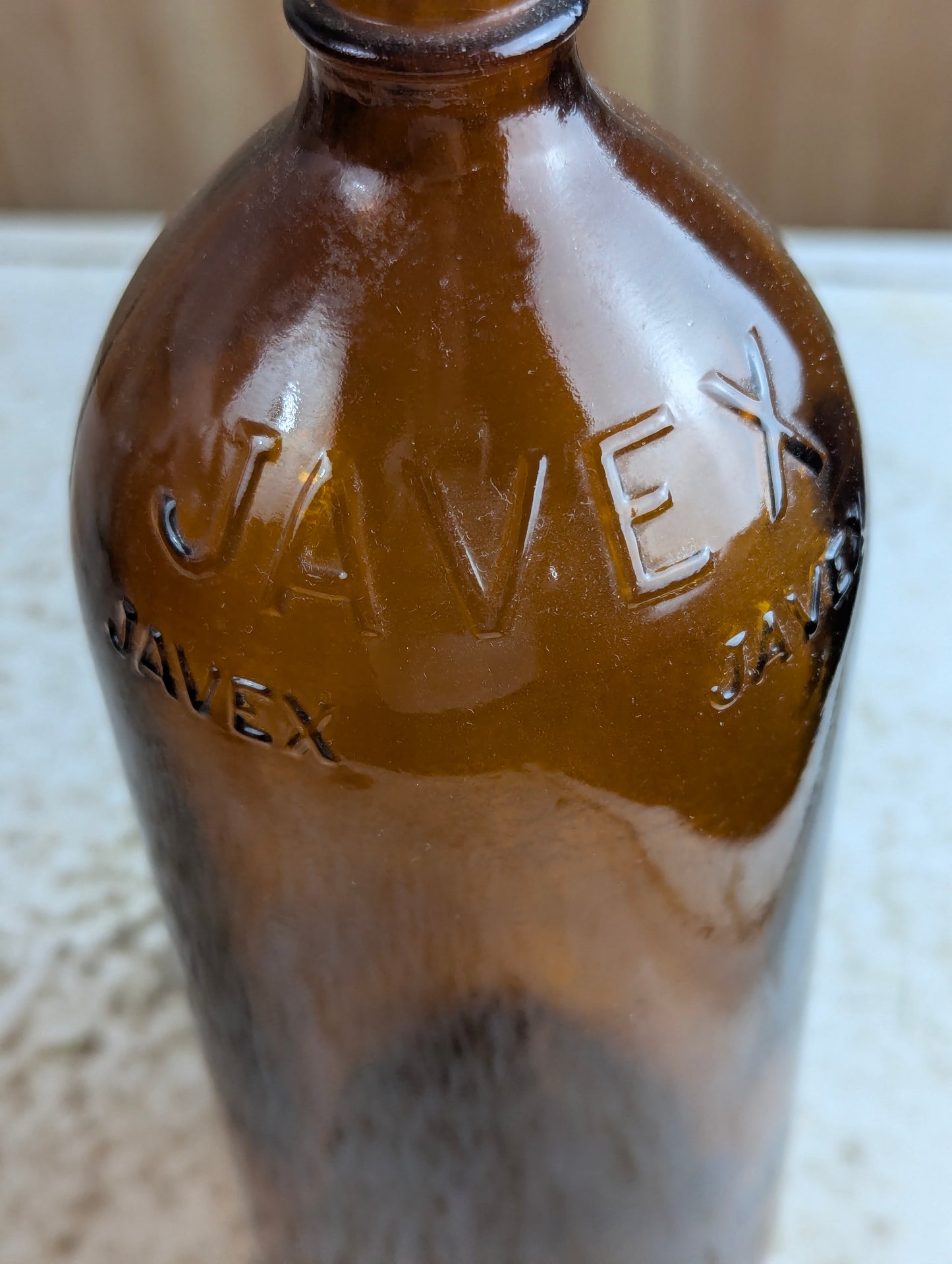 Antique 32oz Javex Smooth Amber Glass Bottle - view 2
