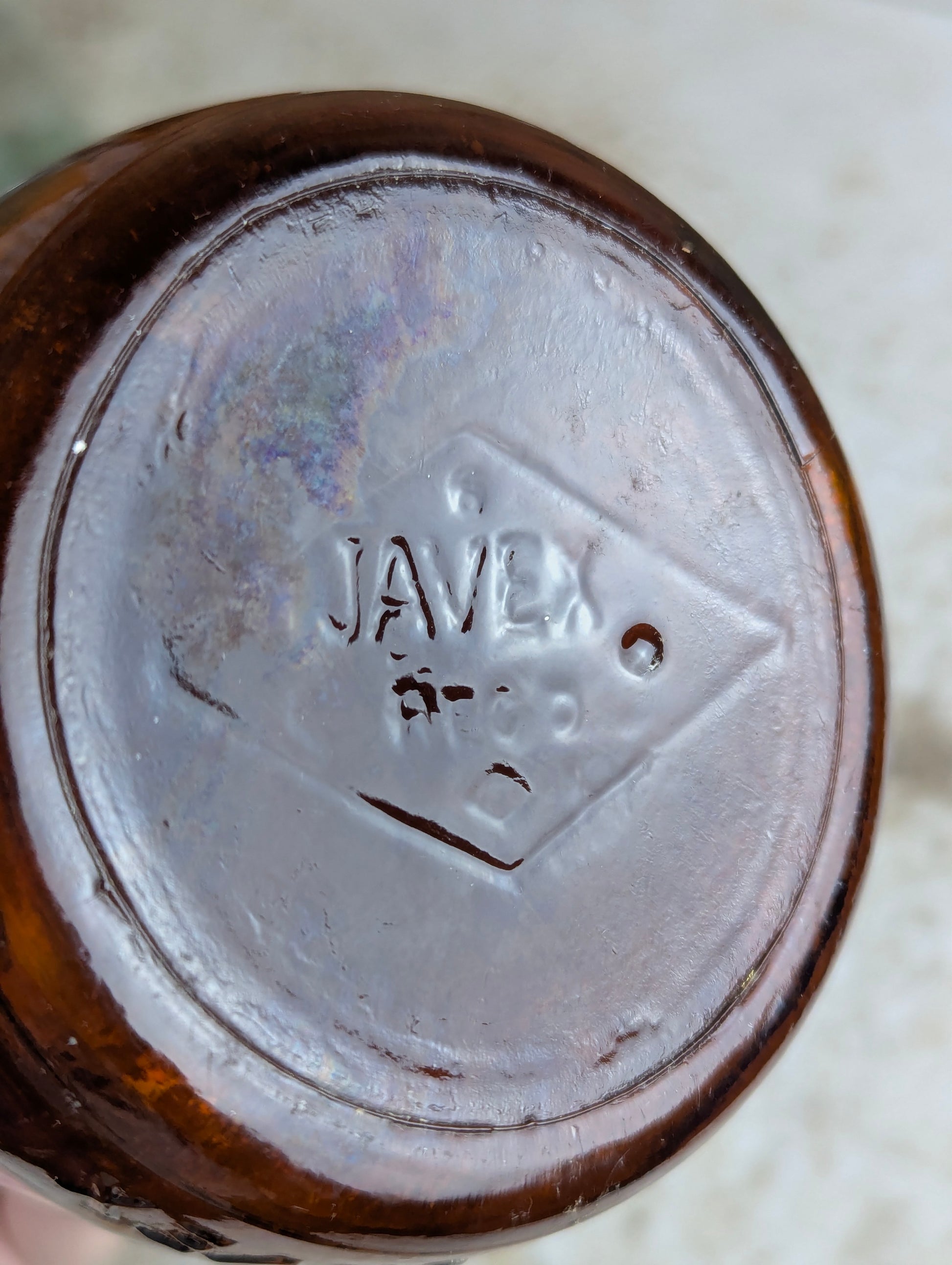 Antique 32oz Javex Smooth Amber Glass Bottle - view 3