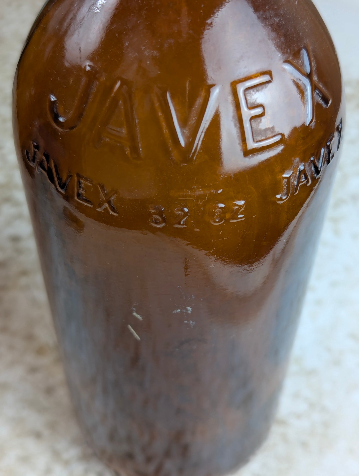 Antique 32oz Javex Smooth Amber Glass Bottle - view 4