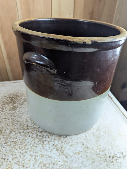 Antique #4 2-Tone Stoneware Crock with Handles and Lid - view 3