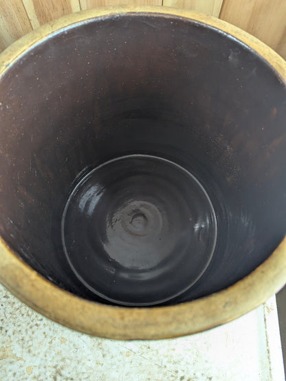 Antique #4 2-Tone Stoneware Crock with Handles and Lid - view 4